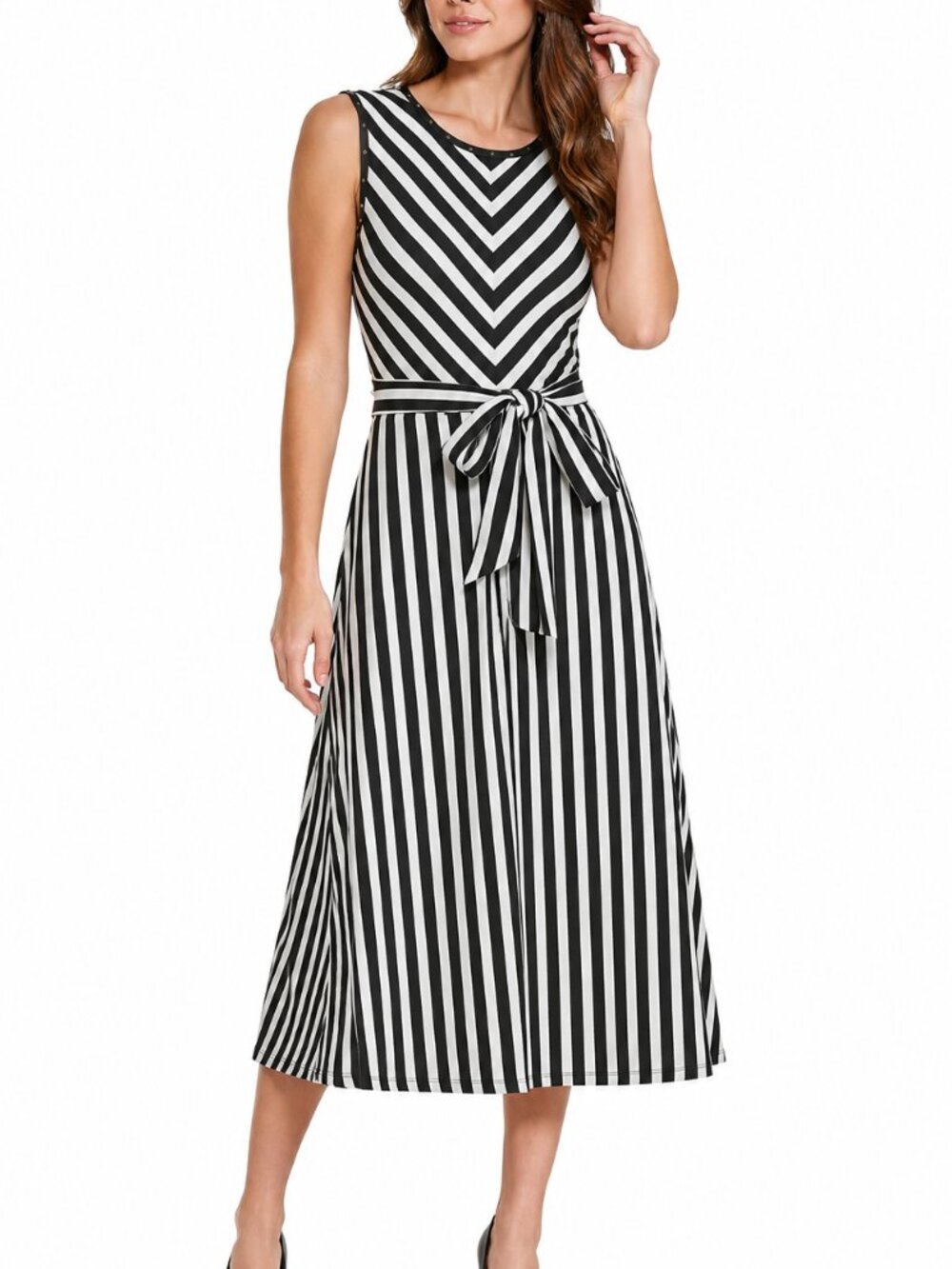 Karl Lagerfeld Paris Black & White Striped Midi Dress, Size M